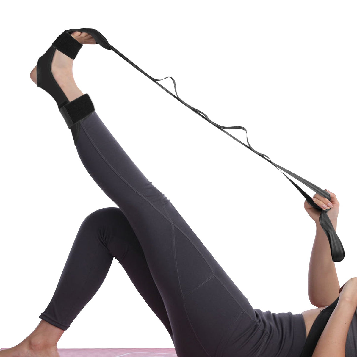 Sangle de Yoga Extensible en Coton Noir 145 cm
