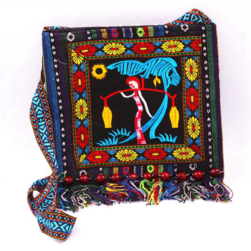 Sac à bandoulière femme vintage ethnique d’inspiration chinoise – Polyester – 33 cm