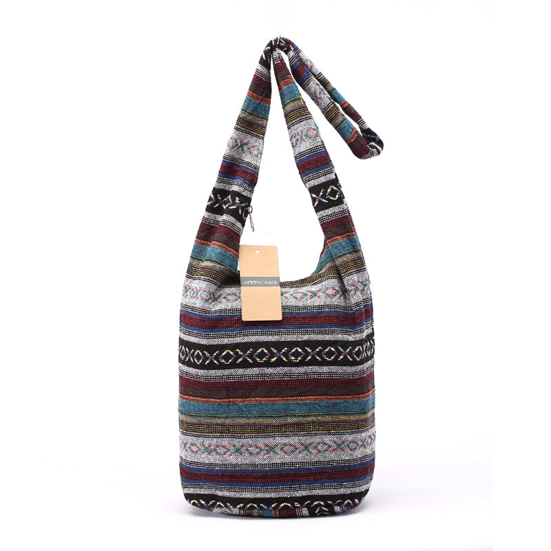 Sac à bandoulière femme en tissu tissé rétro – Polyester – 30 cm