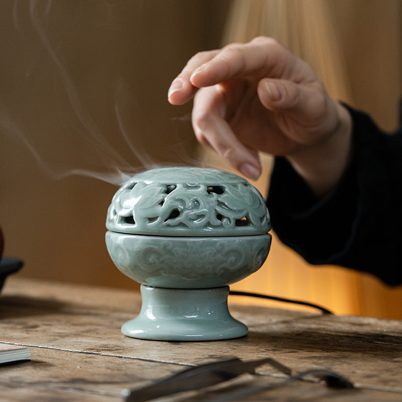 Brûleur d’Encens Électrique Lotus Céladon – Céramique Artisanale