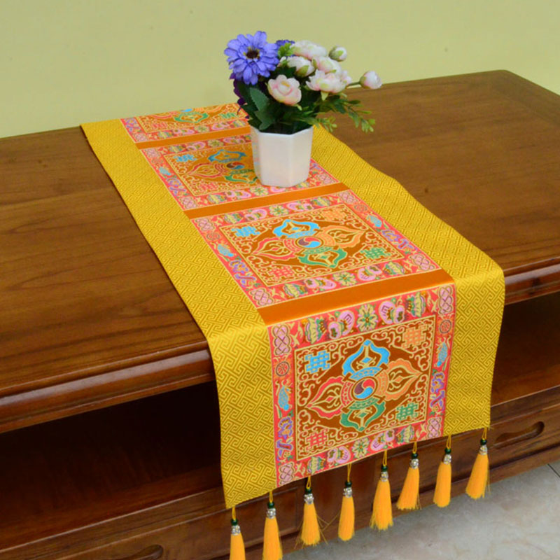 Tapis d’Autel de Méditation avec Vajra Tibétain et Symboles Auspicieux | 95 × 33 cm