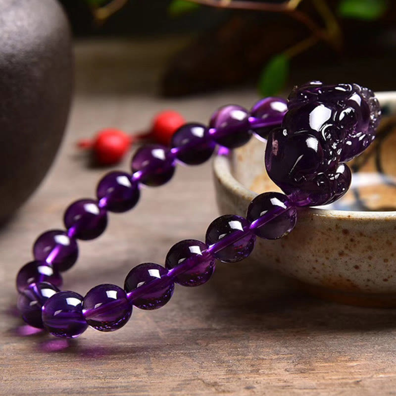 Bracelet Améthyste & Pi Xiu – Perles 10 / 12 / 14 mm