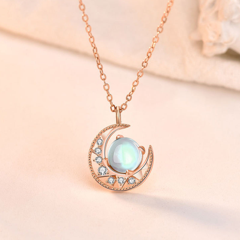 Collier Lune en Pierre de Lune Naturelle et Argent Sterling 925