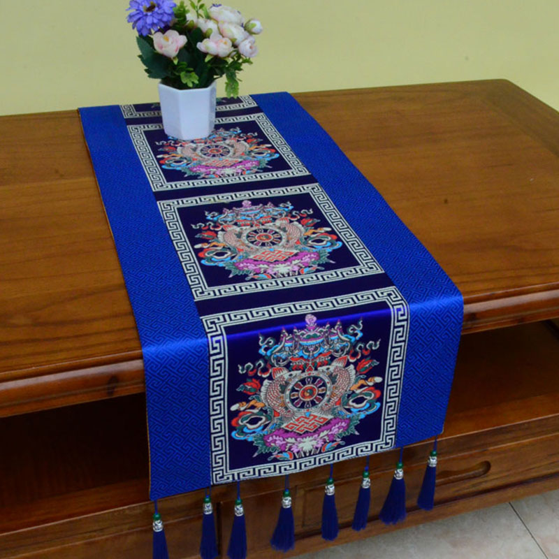 Tapis d’Autel de Méditation avec Vajra Tibétain et Symboles Auspicieux | 95 × 33 cm