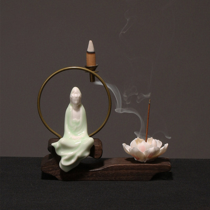 Brûleur d’Encens de Méditation en Céramique Lotus à Reflux