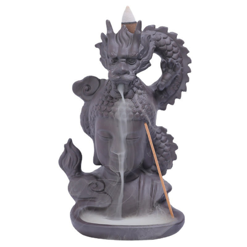 Porte-Encens Bouddha Dragon en Argile Pourpre 10,5 cm pour Méditation