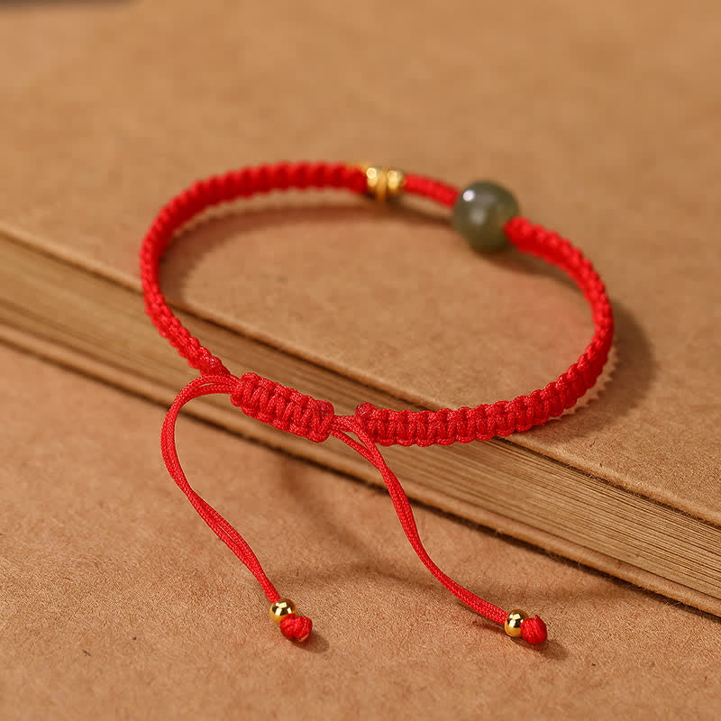 Bracelet Ajustable en Jade Hetian Rouge 7 × 8 mm & Fil Tressé