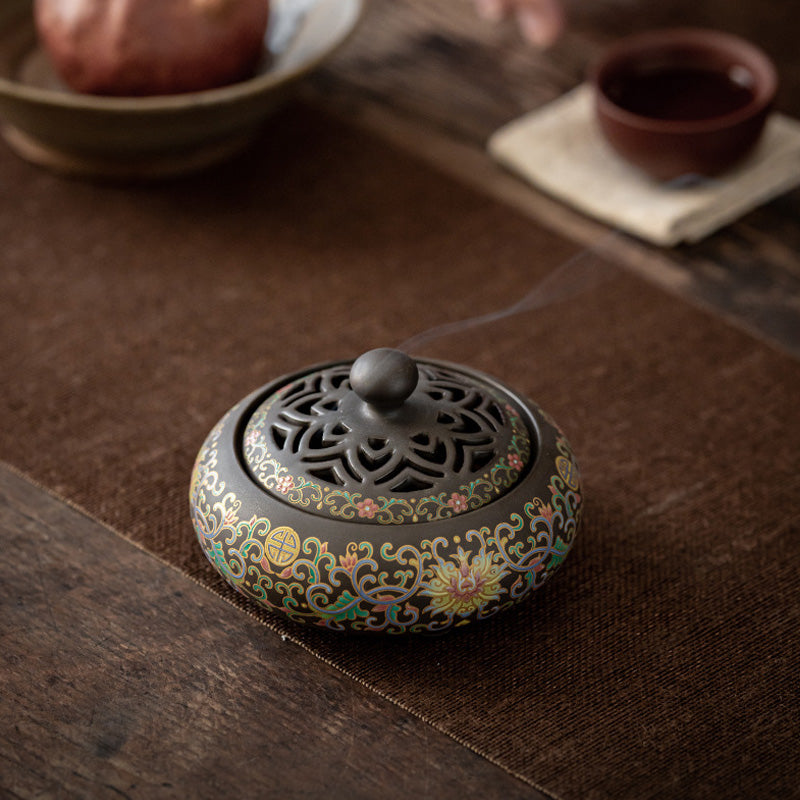 Brûleur d’Encens Cloisonné Floral – Émail Artisanal Décoratif