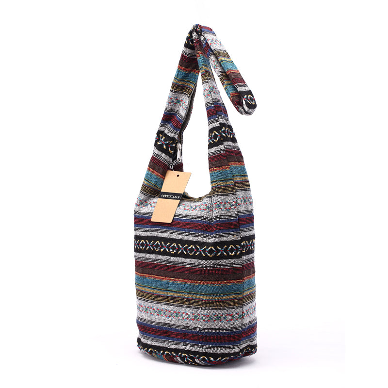 Sac à bandoulière femme en tissu tissé rétro – Polyester – 30 cm