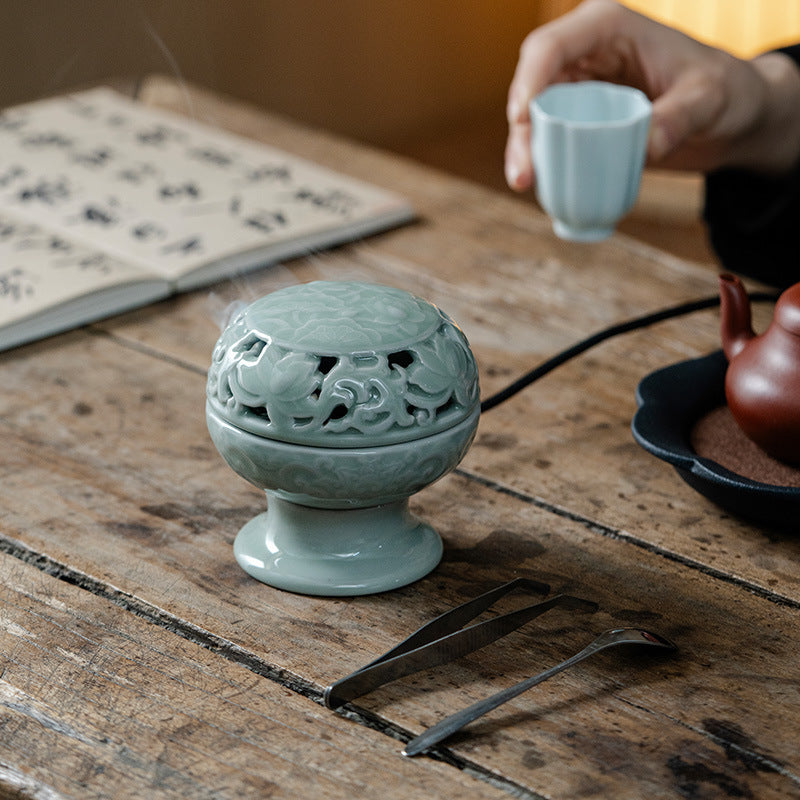 Brûleur d’Encens Électrique Lotus Céladon – Céramique Artisanale