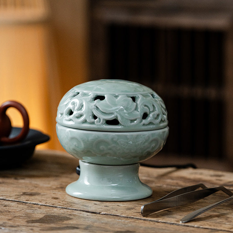 Brûleur d’Encens Électrique Lotus Céladon – Céramique Artisanale