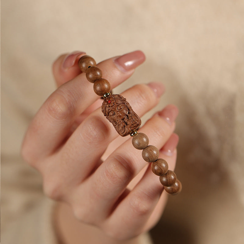 Bracelet Mala Tara en Bois de Santal Ancien & Pierres Naturelles – Perles ~8 mm