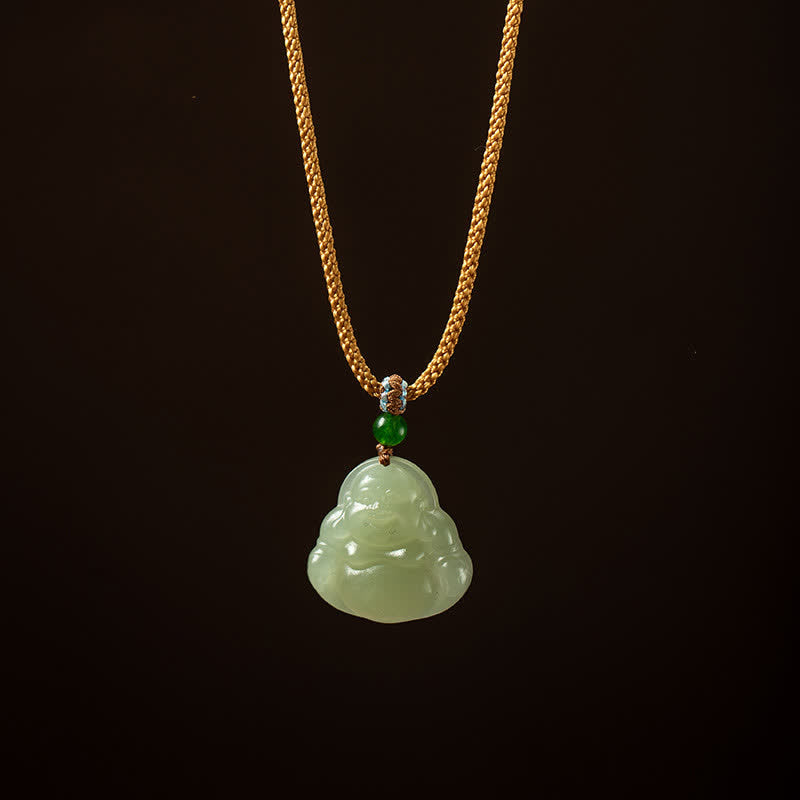 Collier Jade Lotus & Bouddha Rieur – 75 cm