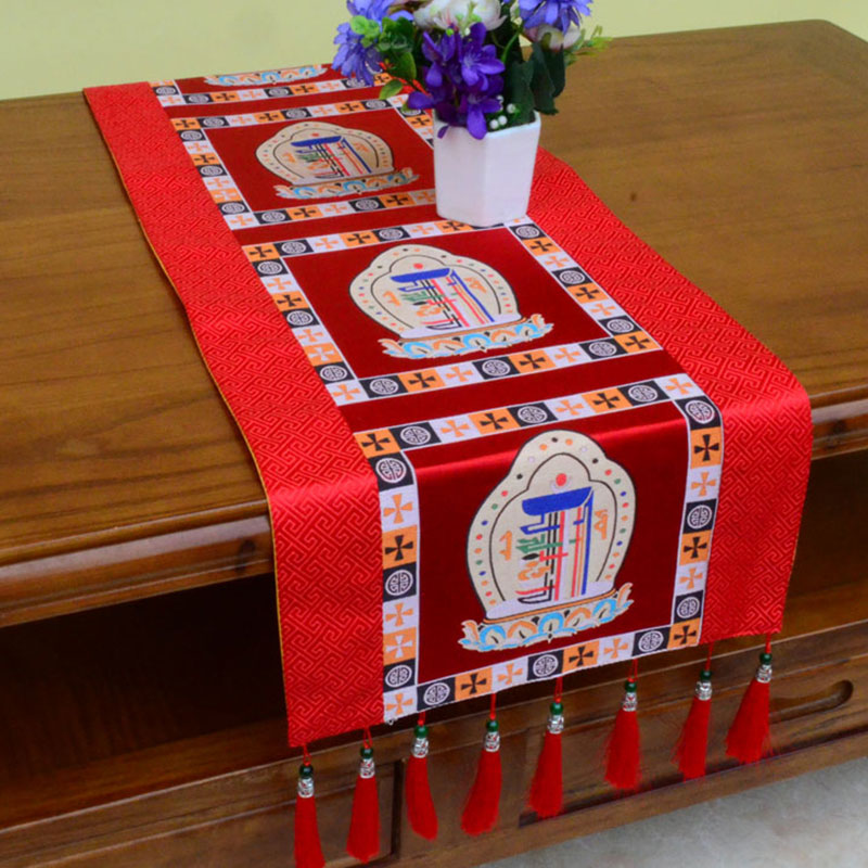 Tapis d’Autel de Méditation avec Vajra Tibétain et Symboles Auspicieux | 95 × 33 cm