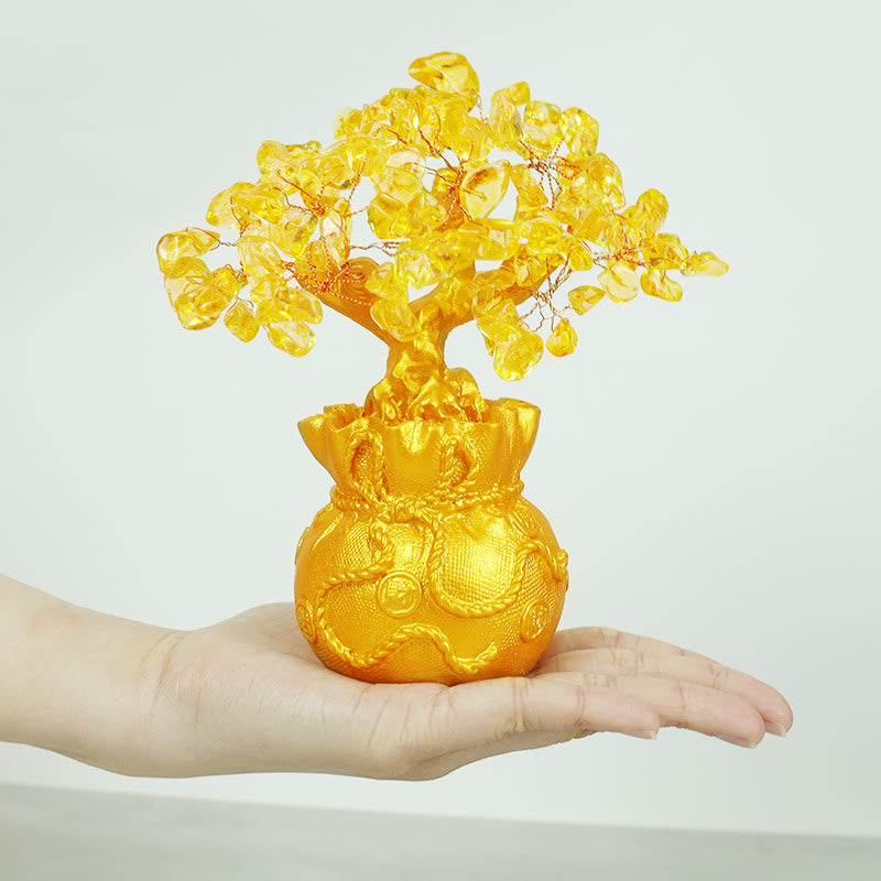 Citrine naturelle Ornement de pierre précieuse pour arbre à argent - Feng Shui pour la prospérité