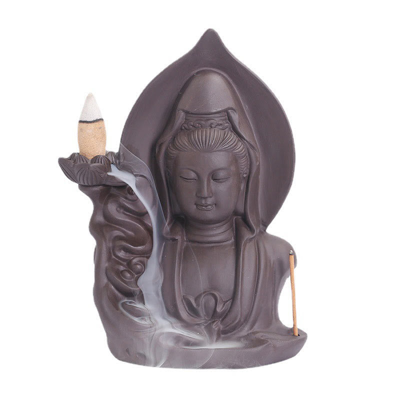 Brûleur d’Encens à Reflux Bouddha en Argile Pourpre – Design Lotus