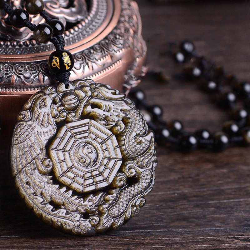 Collier Yin Yang en Obsidienne Dorée Naturelle