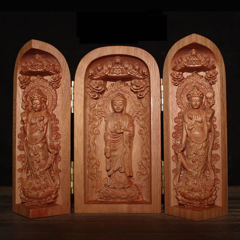 Autel de décoration pour la maison en bois de cerisier Bouddha Kwan Yin Avalokitesvara Compassion
