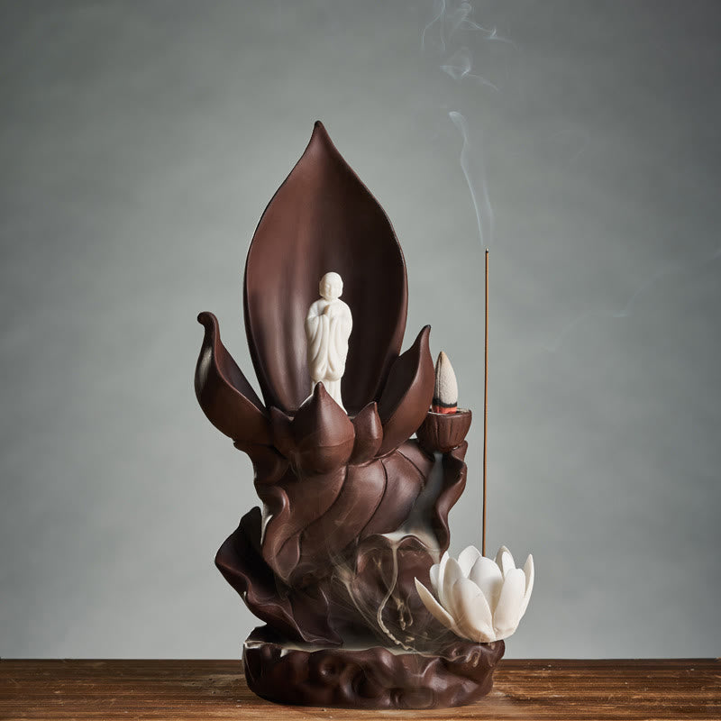 Brûleur d’Encens Bouddha Lotus en Argile Violet – Porte-Encens Zen & Méditation