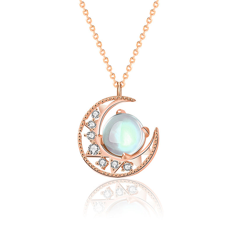 Collier Lune en Pierre de Lune Naturelle et Argent Sterling 925