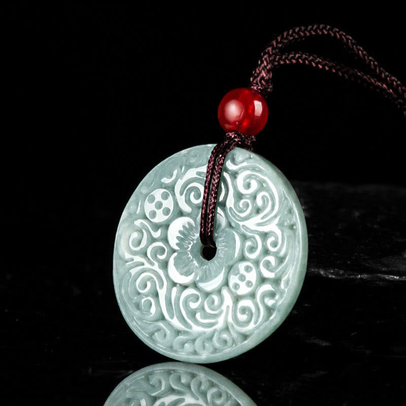 Pendentif Fleur de Jade Vert, Boucle de Paix & Harmonie
