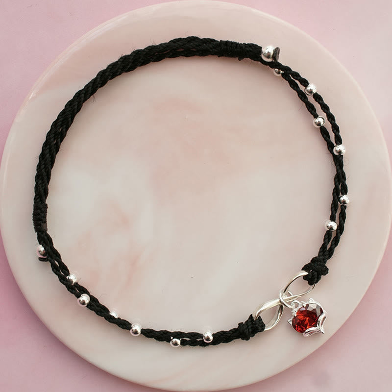 Bracelet de Cheville Spirituel Fil Rouge Cœur Infini (Ajustable)