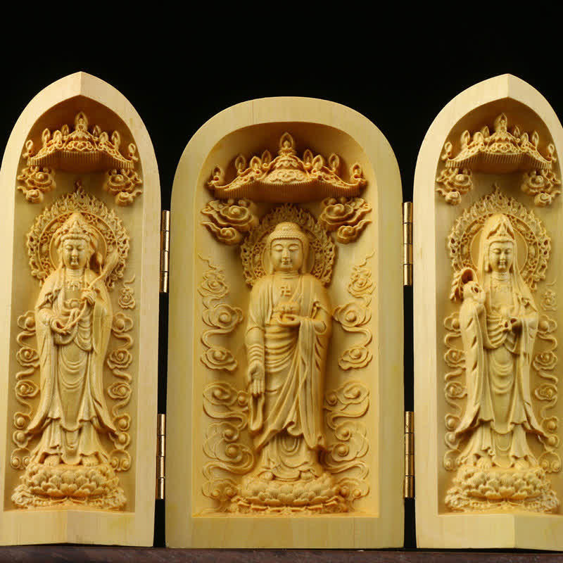 Autel Spirituel Sculpté en Bois de Buis pour Méditation et Prière