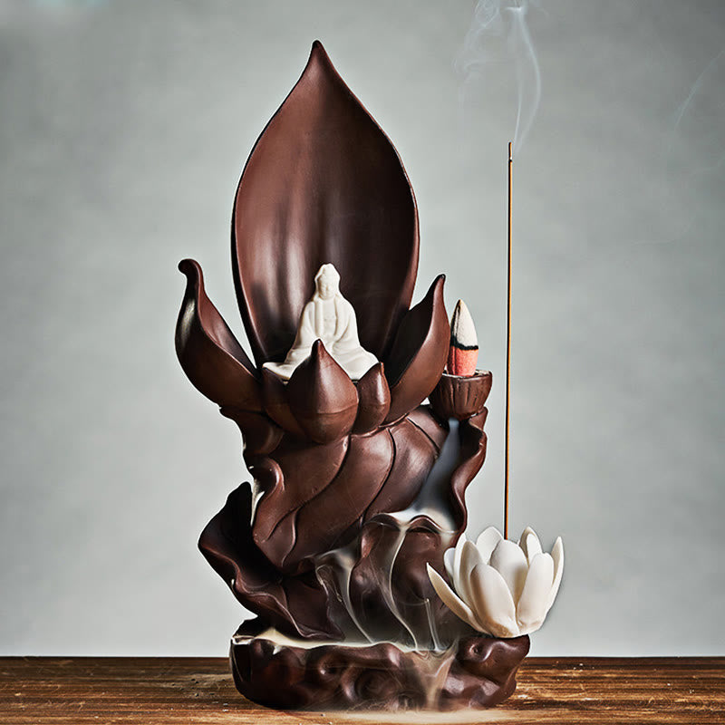 Brûleur d’Encens Bouddha Lotus en Argile Violet – Porte-Encens Zen & Méditation