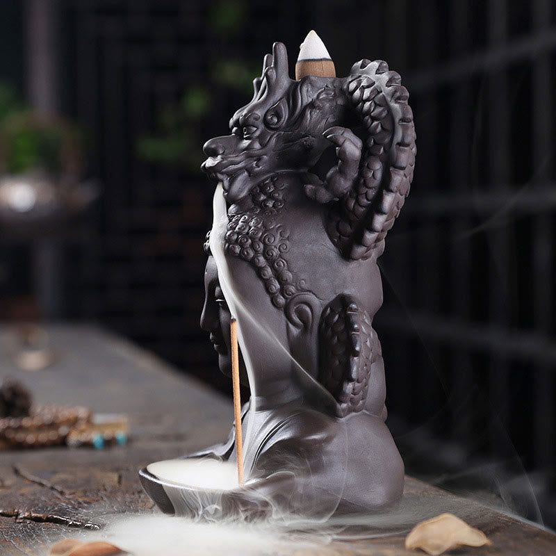 Porte-Encens Bouddha Dragon en Argile Pourpre 10,5 cm pour Méditation