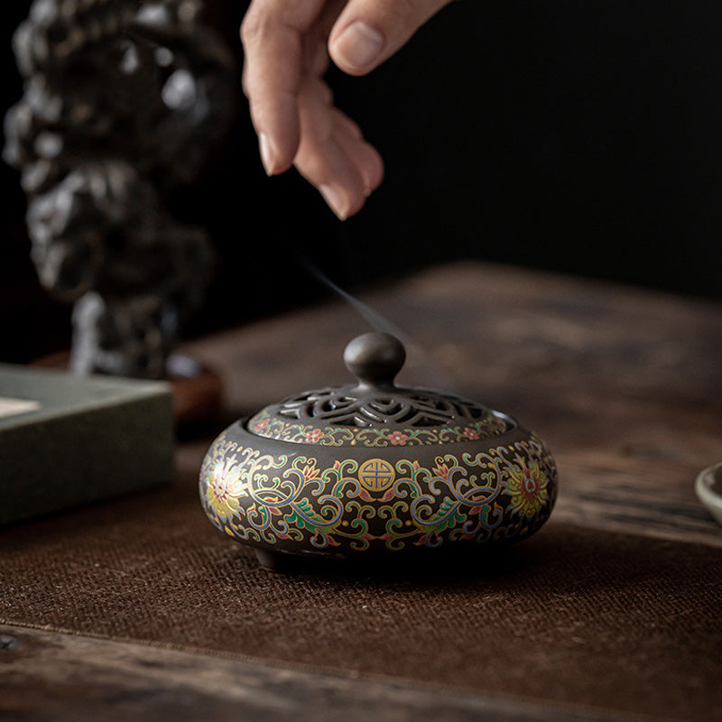 Brûleur d’Encens Cloisonné Floral – Émail Artisanal Décoratif