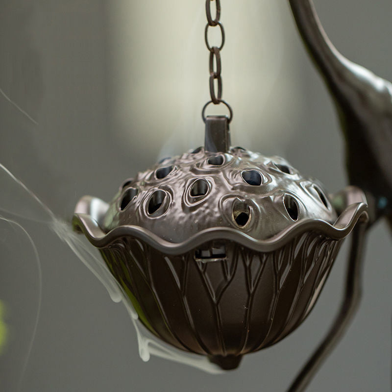 Brûleur d’Encens Grue sur Nuages – Sculpture Lotus Suspendue