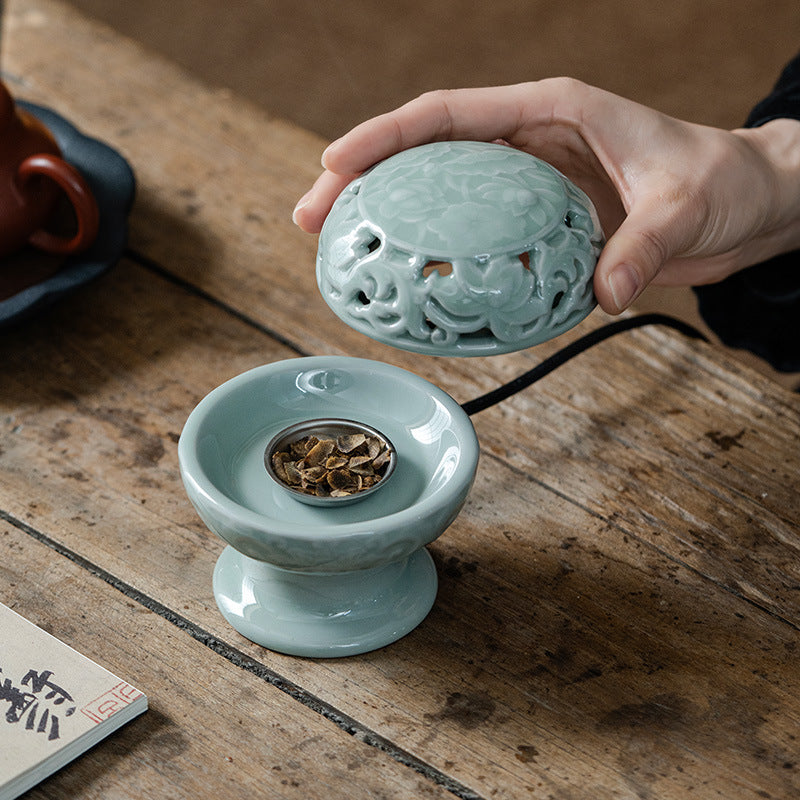 Brûleur d’Encens Électrique Lotus Céladon – Céramique Artisanale