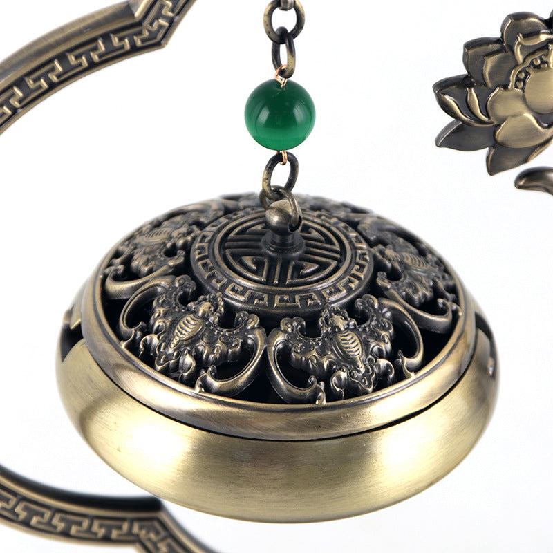 Brûleur d’Encens Ni Hua Na Fu en Laiton – Sculpture Lotus Porte-Bonheur
