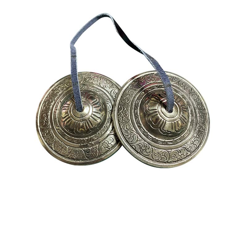 Cloches Tingsha en Cuivre – Cymbales Tibétaines de Méditation avec Mantra “Om Mani Padme Hum”