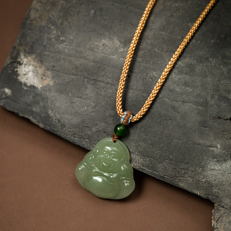Collier Jade Lotus & Bouddha Rieur – 75 cm