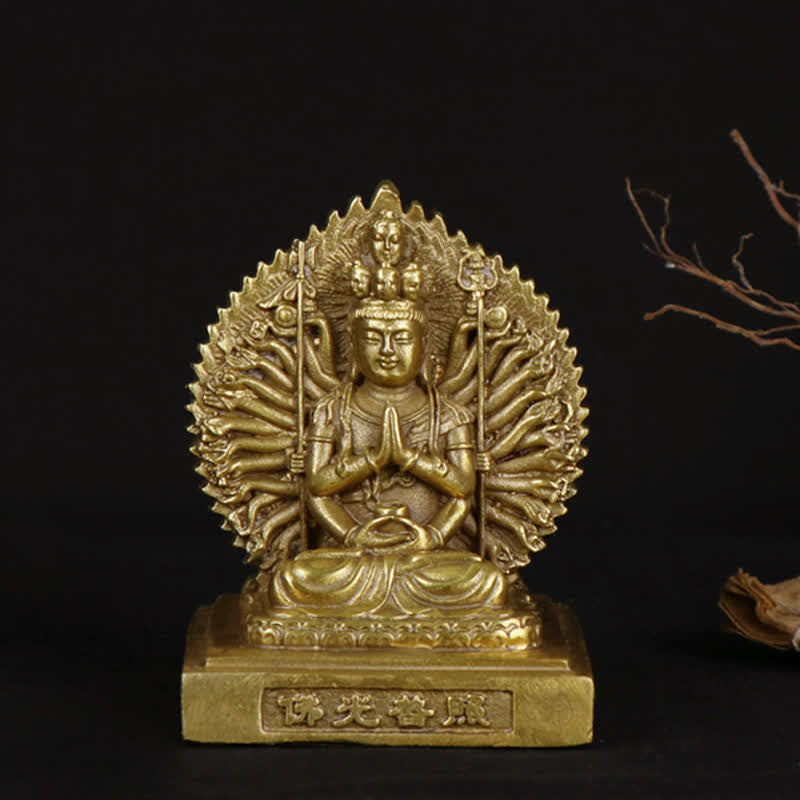 Figurine d'Avalokitesvara à mille mains de Chenrezig, statue de protection double face Kuan Yin Bodhisattva en cuivre massif, décoration