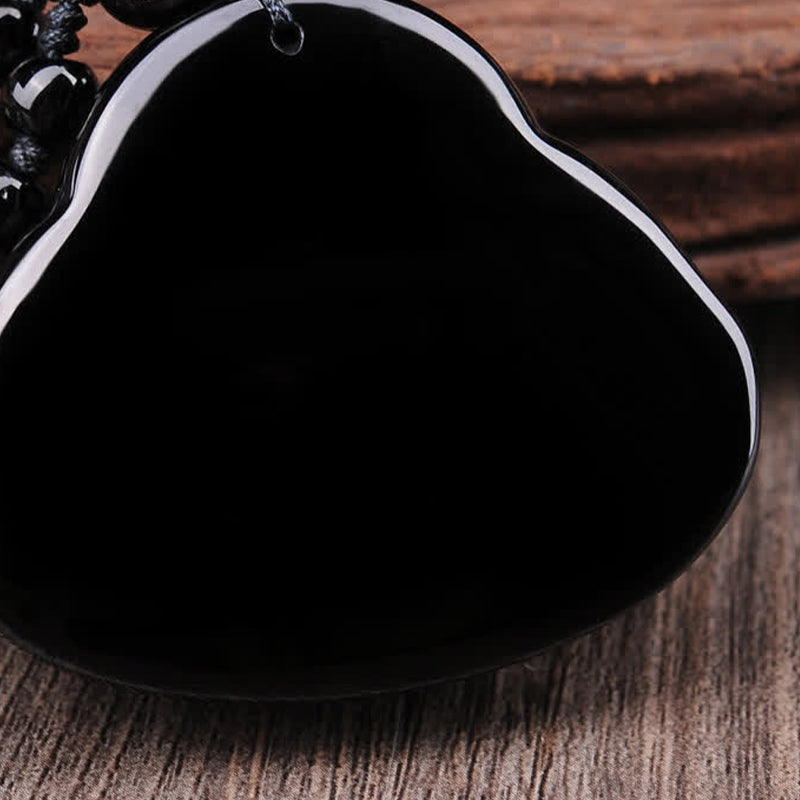 Pendentif Bouddha Rieur en Obsidienne Noire Naturelle