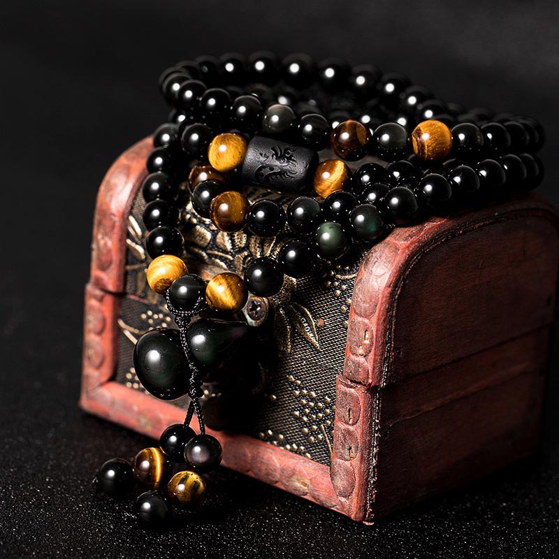 Bracelet Mala en Obsidienne 6 mm – 108 Perles