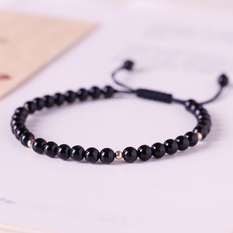 Bracelet de Protection en Obsidienne Noire Naturelle 4 mm (Ajustable)