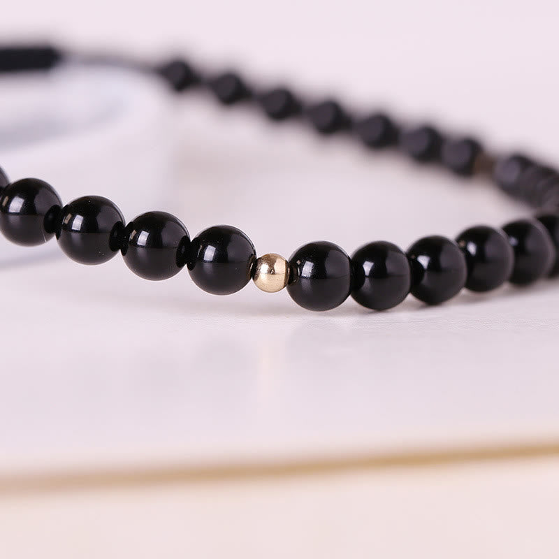 Bracelet de Protection en Obsidienne Noire Naturelle 4 mm (Ajustable)