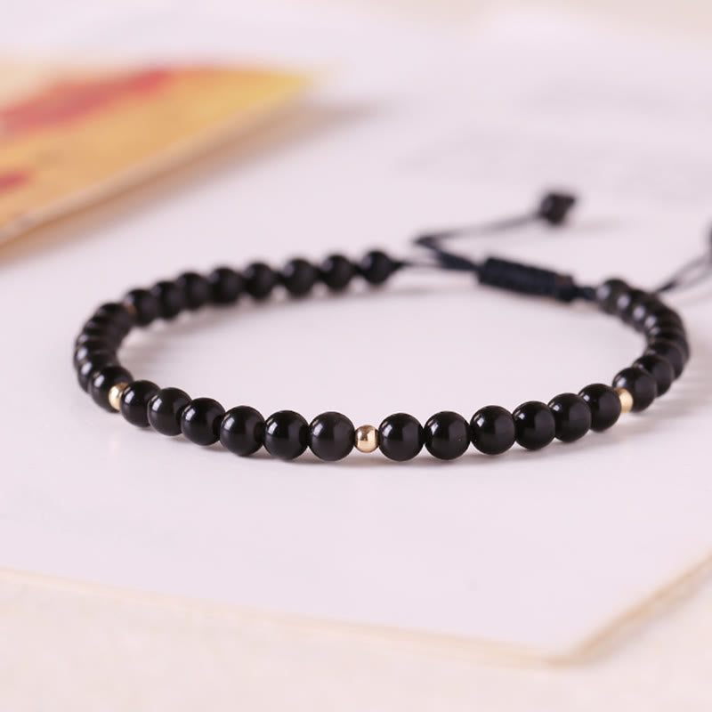 Bracelet de Protection en Obsidienne Noire Naturelle 4 mm (Ajustable)