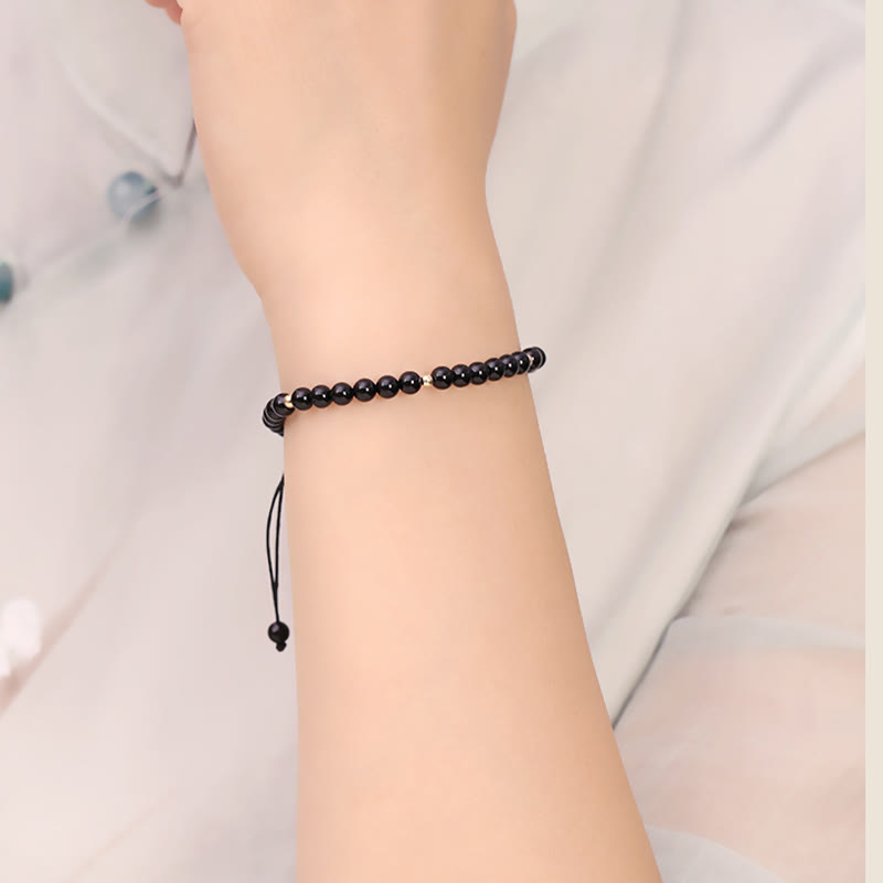 Bracelet de Protection en Obsidienne Noire Naturelle 4 mm (Ajustable)