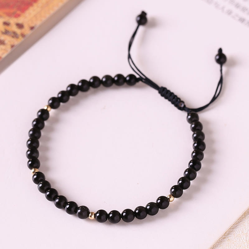 Bracelet de Protection en Obsidienne Noire Naturelle 4 mm (Ajustable)