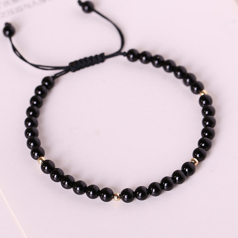 Bracelet de Protection en Obsidienne Noire Naturelle 4 mm (Ajustable)