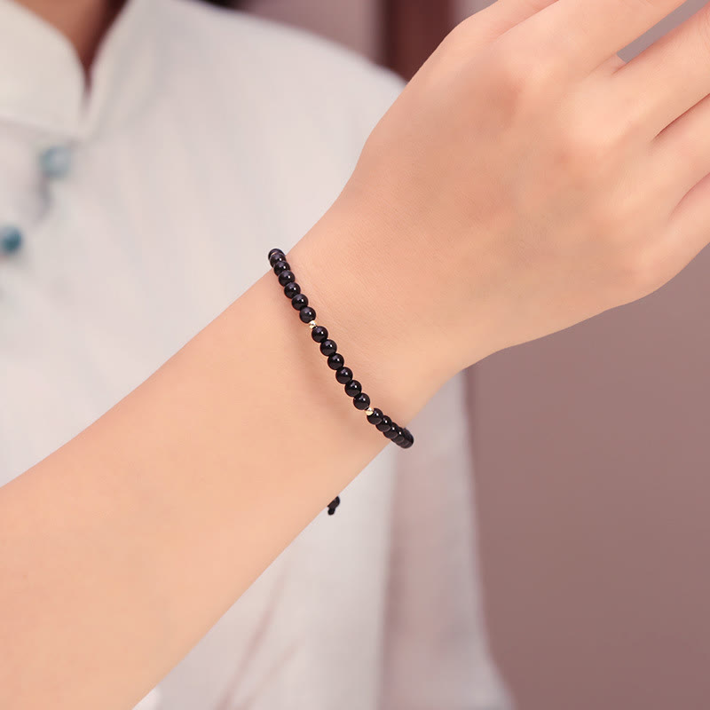Bracelet de Protection en Obsidienne Noire Naturelle 4 mm (Ajustable)