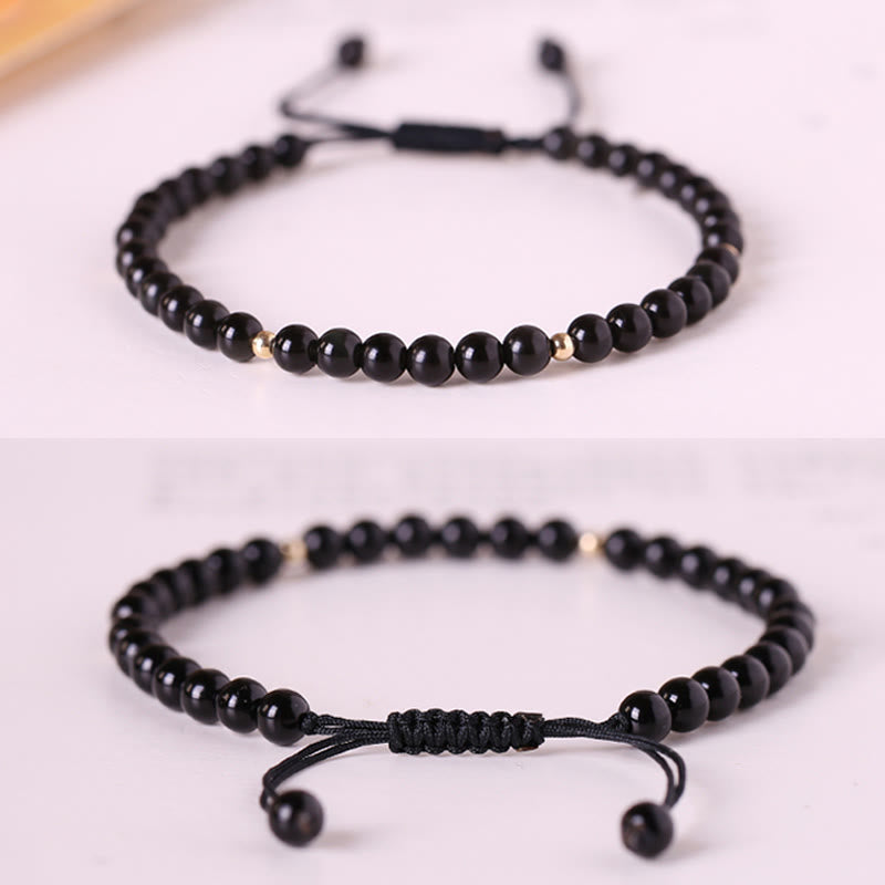 Bracelet de Protection en Obsidienne Noire Naturelle 4 mm (Ajustable)