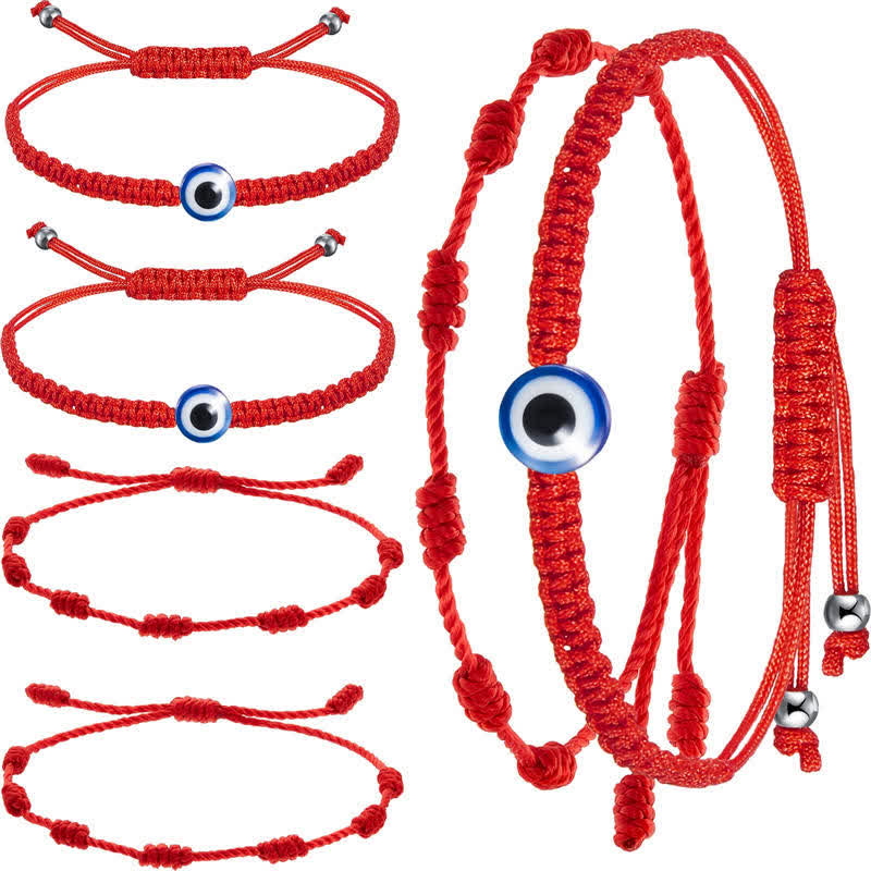 Coffret de 4 Bracelets de Protection Mauvais Œil en Fil Rouge – Amulettes Symboliques Ajustables