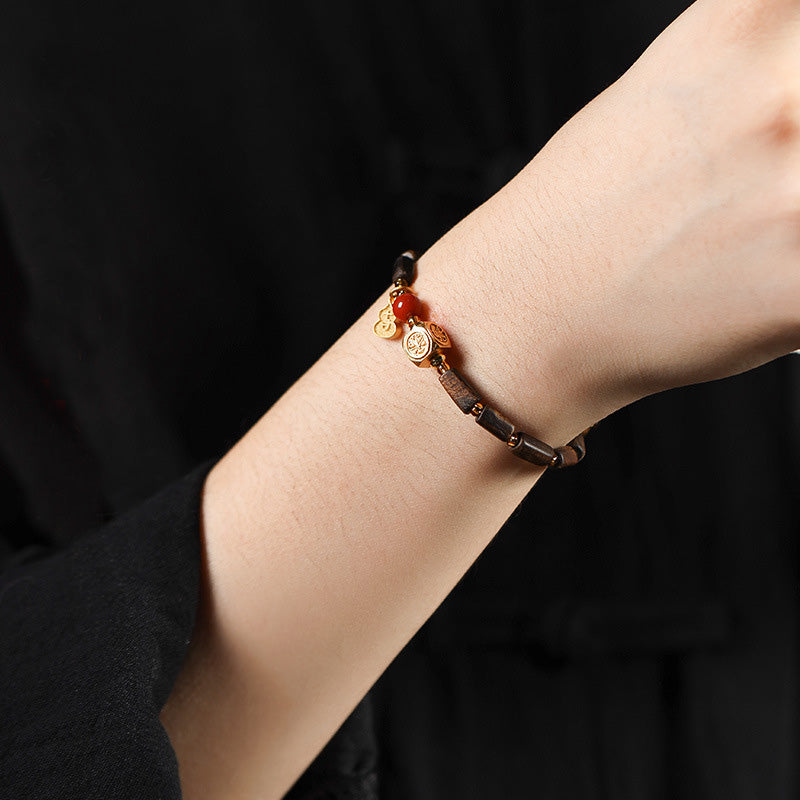 Bracelet Dalagan Sculpté – Bois d’Agar de Kalimantan, Argent S925 & Pierres Naturelles