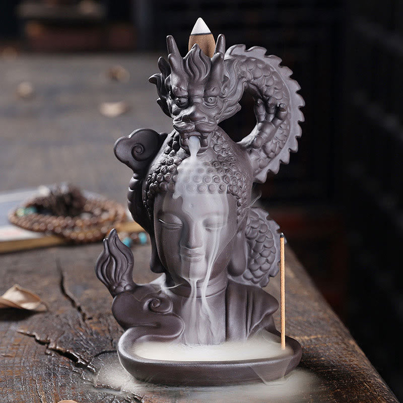 Porte-Encens Bouddha Dragon en Argile Pourpre 10,5 cm pour Méditation