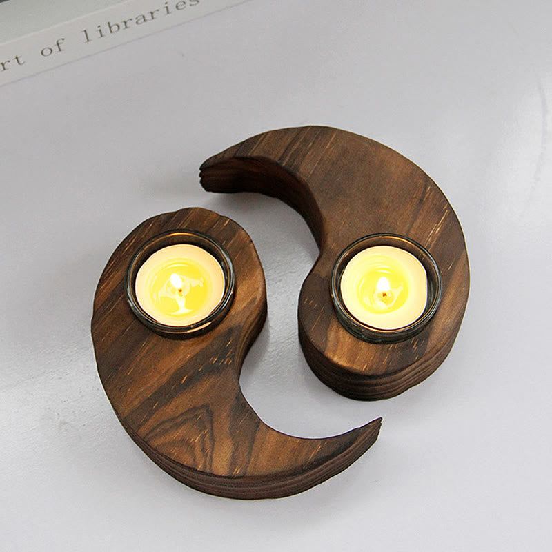 Porte Bougie Yin Yang en Bois pour Autel Spirituel